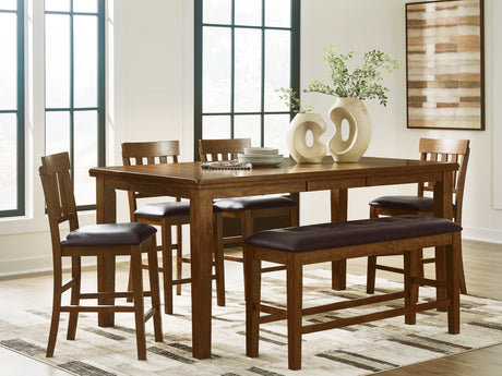 Ralene Medium Brown Counter Height Dining Table and 4 Barstools and Bench from Ashley - Luna Furniture