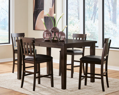 Haddigan Dark Brown Counter Height Dining Table and 4 Barstools from Ashley Furniture - Luna Furniture