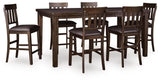 Haddigan Dark Brown Counter Height Dining Extension Table and 6 Bar Stools from Ashley Furniture - Luna Furniture