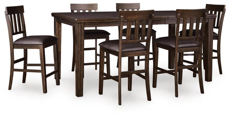 Haddigan Dark Brown Counter Height Dining Extension Table and 6 Bar Stools from Ashley Furniture - Luna Furniture