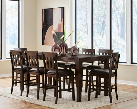 Haddigan Dark Brown Counter Height Extension Table and 8 Barstools from Ashley - Luna Furniture