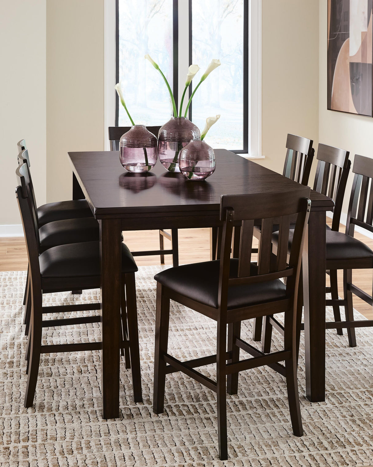 Haddigan Dark Brown Counter Height Dining Extension Table and 6 Bar Stools from Ashley Furniture - Luna Furniture