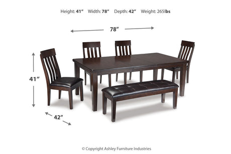 Haddigan Dark Brown Dining Table with 4 Chairs and Bench from Ashley Furniture - Luna Furniture