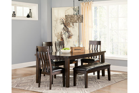 Haddigan Dark Brown Dining Table with 4 Chairs and Bench from Ashley Furniture - Luna Furniture