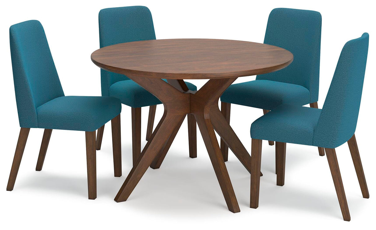 Lyncott Blue/Brown Round Dining Table and 4 Chairs from Ashley - Luna Furniture