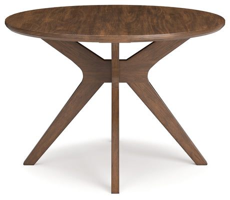 Lyncott Brown Round Dining Table and 4 Blue/Brown Chairs from Ashley - Luna Furniture