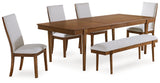 Lyncott Beige/Brown Extension Dining Table, 4 Chairs and Bench from Ashley Furniture - Luna Furniture