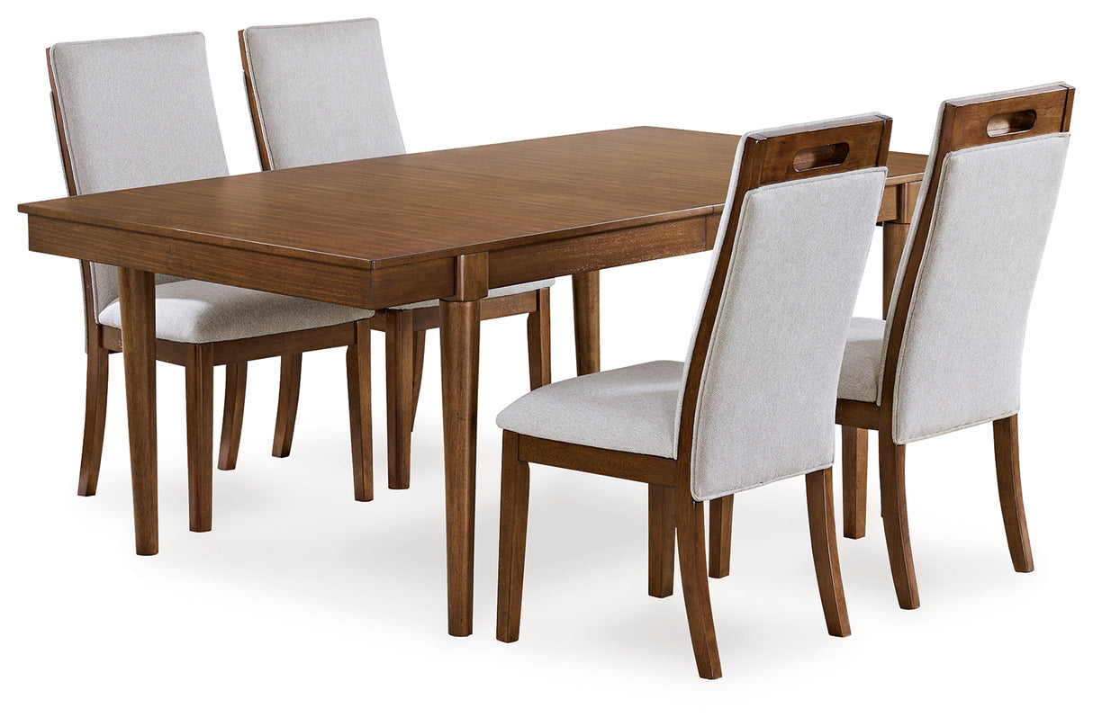 Lyncott Beige/Brown Extension Dining Table and 4 Upholstered Chairs from Ashley Furniture - Luna Furniture