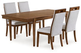 Lyncott Beige/Brown Extension Dining Table and 4 Upholstered Chairs from Ashley Furniture - Luna Furniture