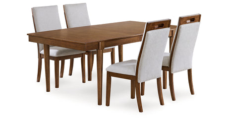 Lyncott Beige/Brown Extension Dining Table and 4 Upholstered Chairs from Ashley - Luna Furniture