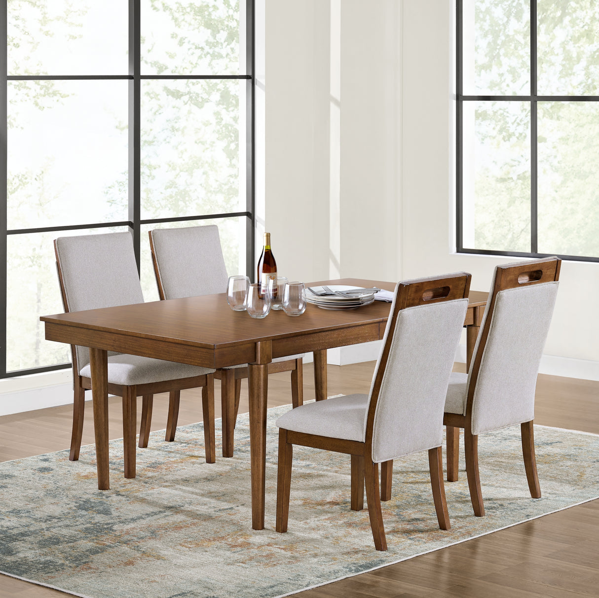 Lyncott Beige/Brown Extension Dining Table and 4 Upholstered Chairs from Ashley - Luna Furniture