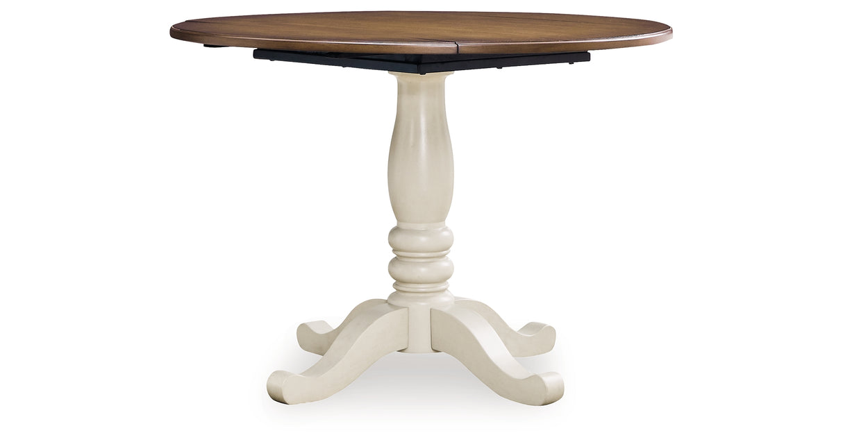 Wirloni Antique White/Brown Dining Drop Leaf Table from Ashley - Luna Furniture