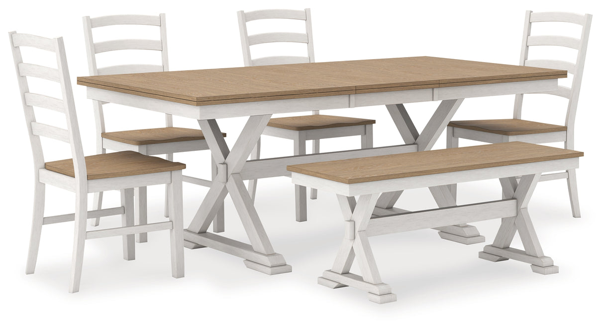 Purlaney Two Tone Extension Dining Table, 4 Chairs and Bench from Ashley Furniture - Luna Furniture