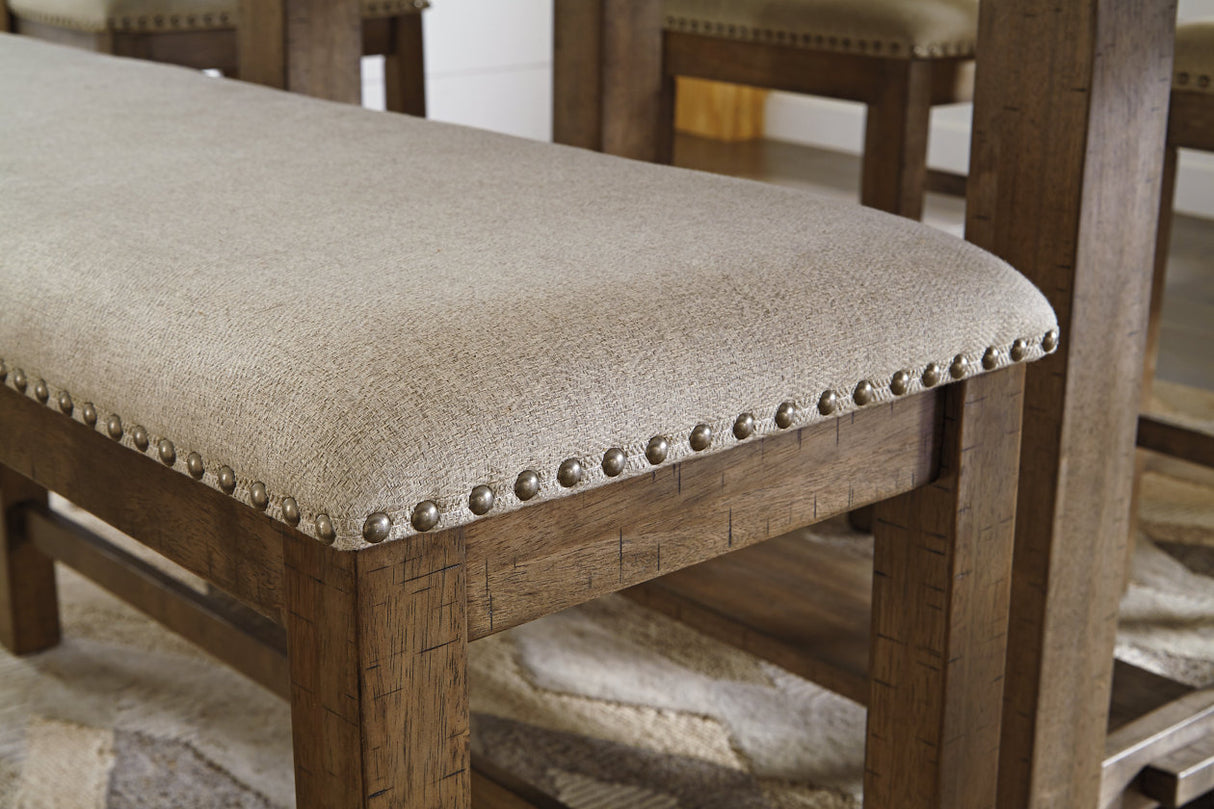 Moriville Grayish Brown Counter Height Dining Table with 4 Barstools and Bench from Ashley Furniture - Luna Furniture