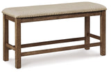 Moriville Grayish Brown Counter Height Dining Table with 4 Barstools and Bench from Ashley Furniture - Luna Furniture