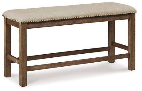 Moriville Grayish Brown Counter Height Dining Table with 4 Barstools and Bench from Ashley Furniture - Luna Furniture