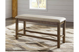 Moriville Grayish Brown Counter Height Dining Table with 4 Barstools and Bench from Ashley Furniture - Luna Furniture