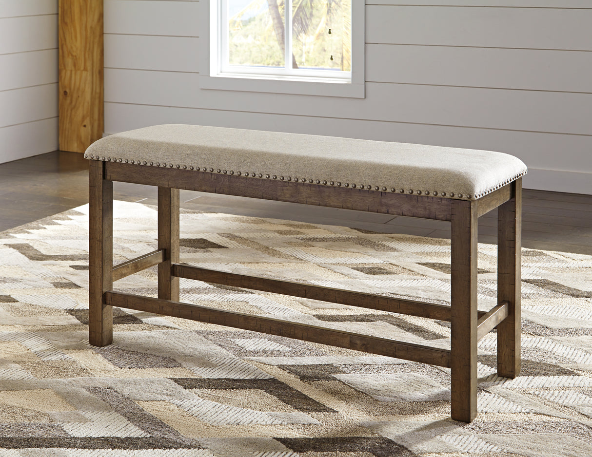 Moriville Grayish Brown Counter Height Dining Table with 4 Barstools, Bench, and Server from Ashley Furniture - Luna Furniture