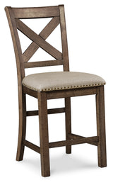 Moriville Grayish Brown Counter Height Dining Table with 4 Barstools and Bench from Ashley Furniture - Luna Furniture