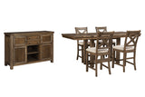 Moriville Counter Height Dining Table and 4 Barstools with Storage in Grayish Brown from Ashley Furniture - Luna Furniture