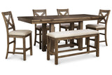 Moriville Grayish Brown Counter Height Dining Table with 4 Barstools and Bench from Ashley Furniture - Luna Furniture