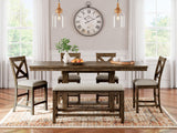 Moriville Grayish Brown Counter Height Dining Table with 4 Barstools and Bench from Ashley Furniture - Luna Furniture
