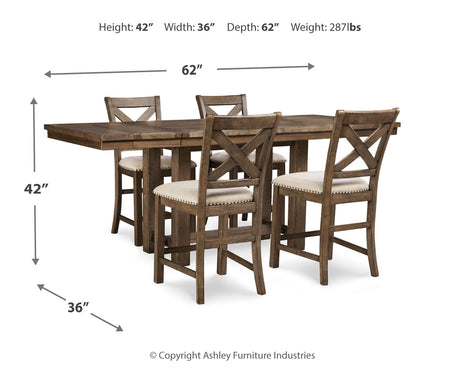 Moriville Grayish Brown Counter Height Dining Table and 4 Barstools from Ashley Furniture - Luna Furniture
