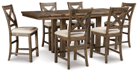 Moriville Counter Height Dining Table and 6 Barstools in Grayish Brown from Ashley - Luna Furniture