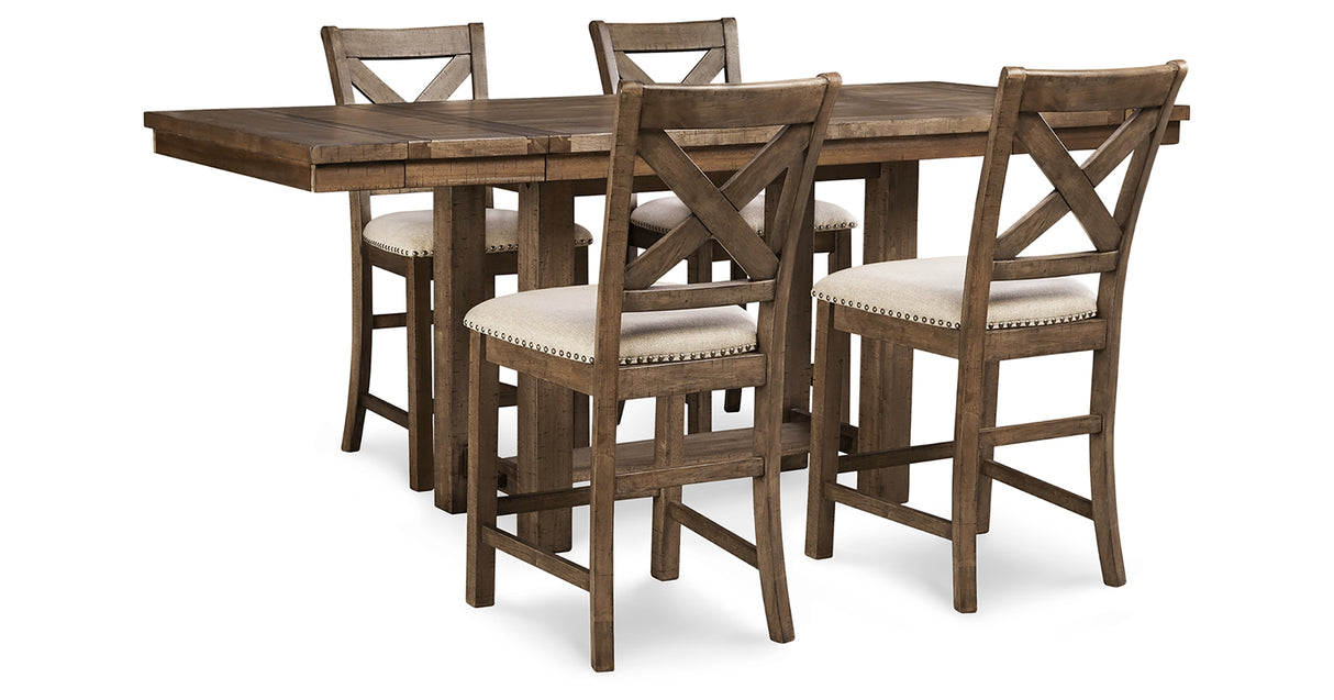 Moriville Grayish Brown Counter Height Dining Table and 4 Barstools from Ashley Furniture - Luna Furniture