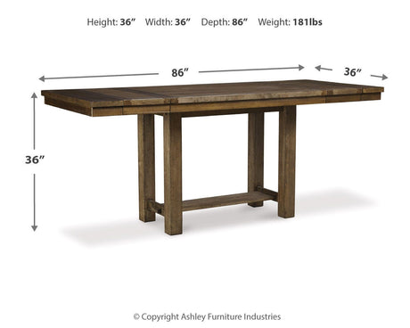 Moriville Counter Height Dining Table and 4 Barstools with Storage in Grayish Brown from Ashley - Luna Furniture