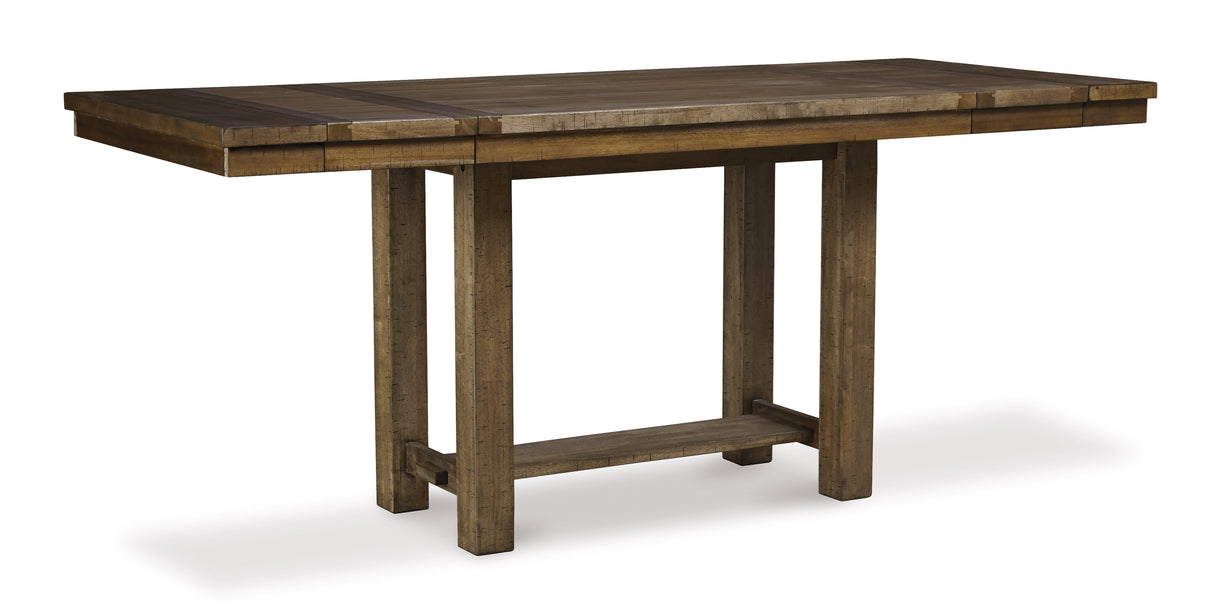 Moriville Grayish Brown Counter Height Dining Table with 4 Barstools, Bench, and Server from Ashley Furniture - Luna Furniture