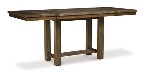 Moriville Grayish Brown Counter Height Dining Table with 4 Barstools, Bench, and Server from Ashley Furniture - Luna Furniture