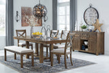Moriville Grayish Brown Dining Table and 4 Chairs and Bench from Ashley Furniture - Luna Furniture