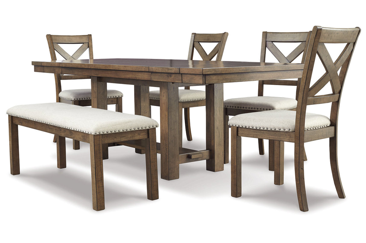 Moriville Grayish Brown Dining Table and 4 Chairs and Bench from Ashley Furniture - Luna Furniture