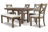 Moriville Grayish Brown Dining Table and 4 Chairs and Bench from Ashley Furniture - Luna Furniture