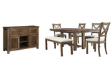 Moriville Grayish Brown Dining Table and 4 Chairs and Bench with Server from Ashley Furniture - Luna Furniture
