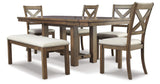 Moriville Grayish Brown Dining Table and 4 Chairs and Bench from Ashley Furniture - Luna Furniture