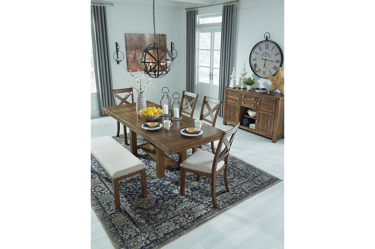 Moriville Grayish Brown Dining Table and 4 Chairs and Bench from Ashley Furniture - Luna Furniture