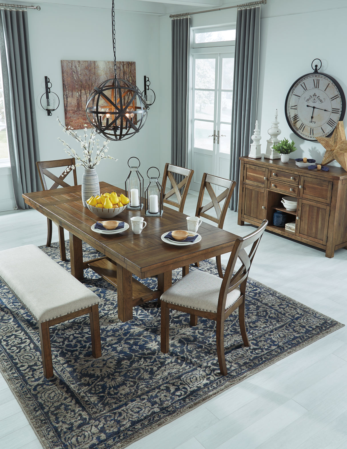 Moriville Grayish Brown Dining Table and 4 Chairs and Bench from Ashley Furniture - Luna Furniture