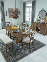 Moriville Grayish Brown Dining Table and 4 Chairs and Bench from Ashley Furniture - Luna Furniture