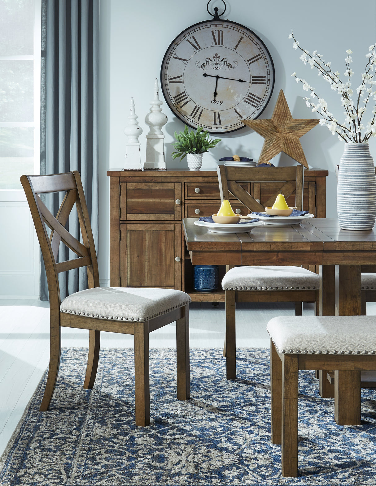 Moriville Grayish Brown Dining Table and 4 Chairs and Bench from Ashley Furniture - Luna Furniture