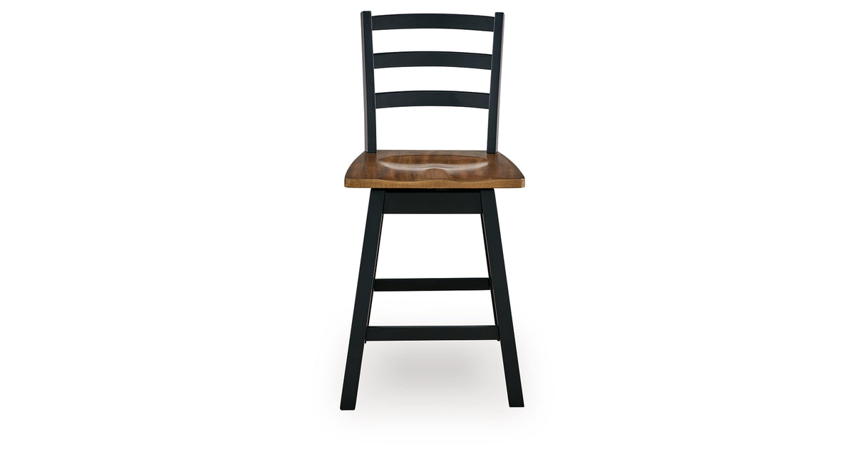 Wildenauer Brown/Black Counter Height Swivel Barstool, Set of 2 from Ashley Furniture - Luna Furniture