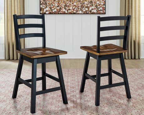 Wildenauer Brown/Black Counter Height Swivel Barstool, Set of 2 from Ashley - Luna Furniture
