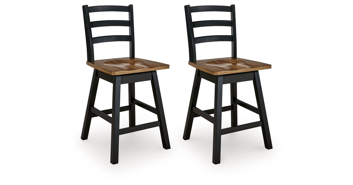 Wildenauer Brown/Black Counter Height Swivel Barstool, Set of 2 from Ashley Furniture - Luna Furniture