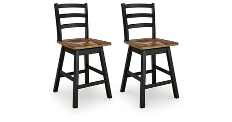 Wildenauer Brown/Black Counter Height Swivel Barstool, Set of 2 from Ashley - Luna Furniture
