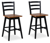 Wildenauer Brown/Black Bar Height Barstool, Set of 2 from Ashley Furniture - Luna Furniture