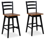 Wildenauer Brown/Black Bar Height Barstool, Set of 2 from Ashley Furniture - Luna Furniture