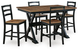 Wildenauer Brown/Black Counter Height Extension Dining Table and 4 Barstools from Ashley - Luna Furniture