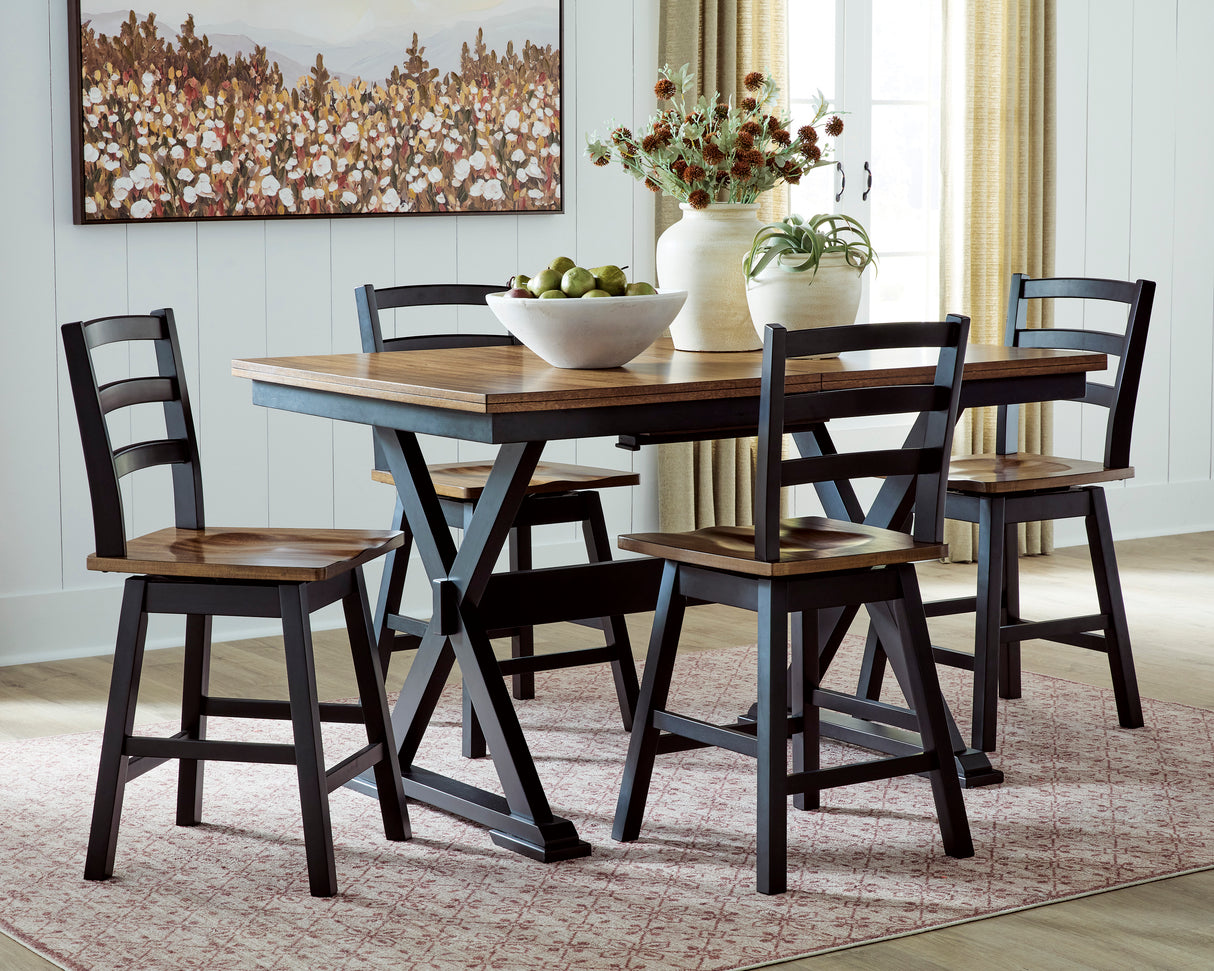 Wildenauer Brown/Black Counter Height Set with Swivel Counter Chairs from Ashley - Luna Furniture