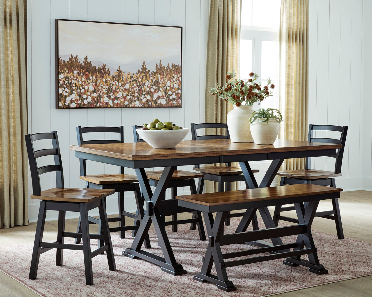 Wildenauer Brown/Black Counter Height Set with Swivel Counter Chairs from Ashley - Luna Furniture